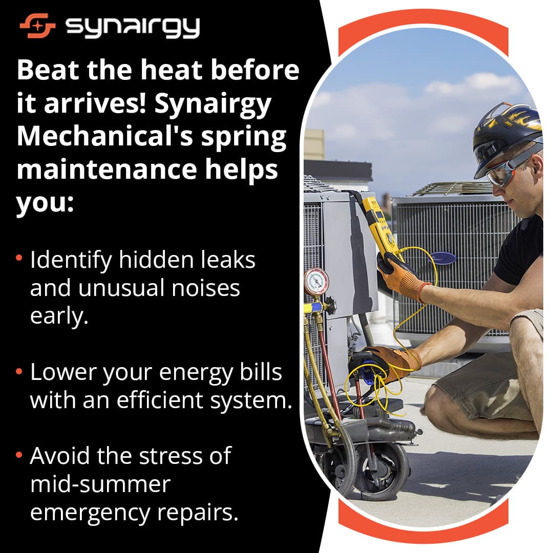 HVAC technician performing spring maintenance on outdoor AC unit to improve efficiency and prevent breakdowns